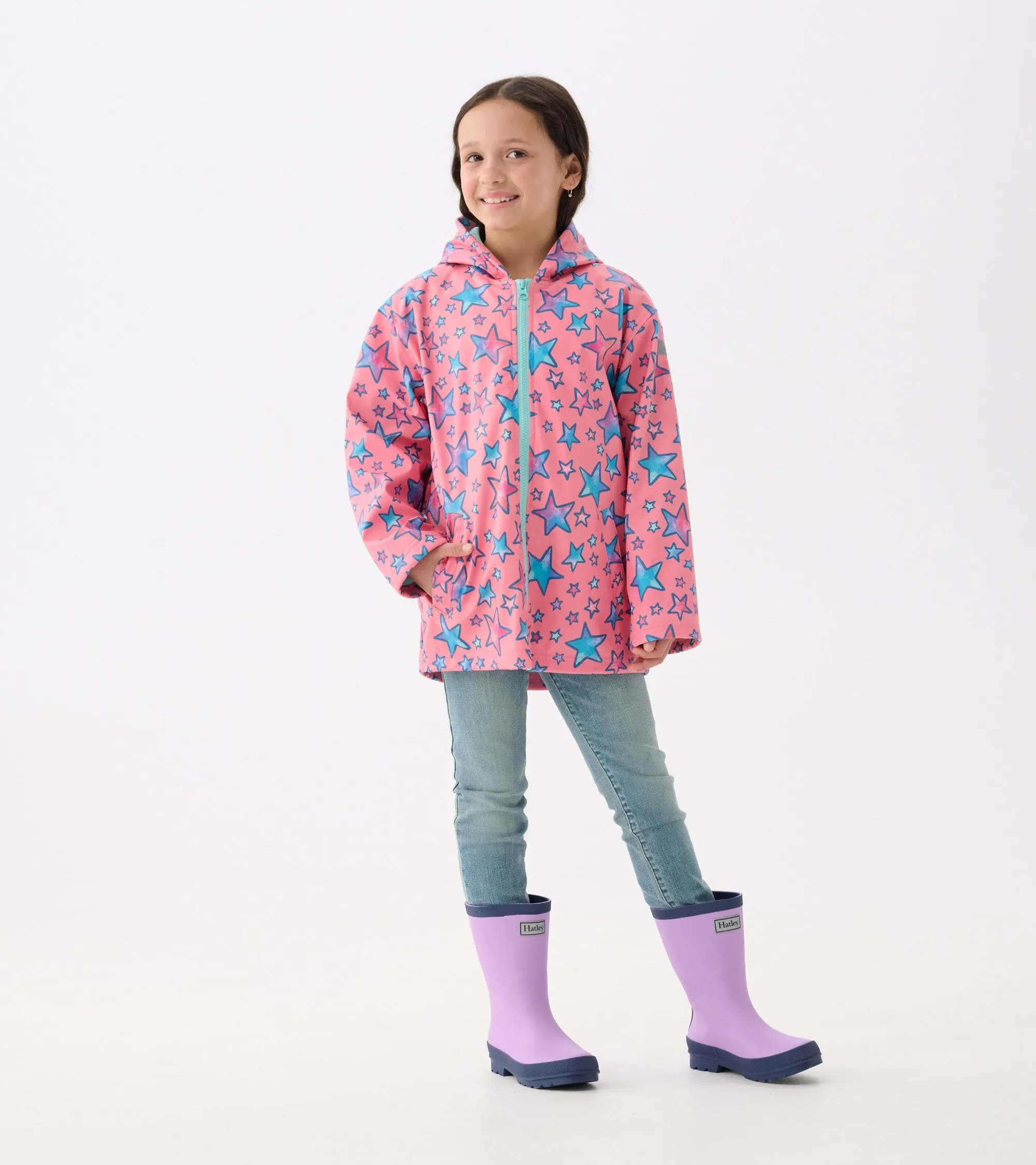 Girls Watercolour Doodles Zip-Up Rain Jacket -Hatley