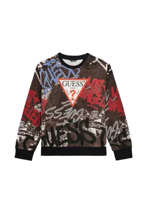 Graffiti Print Long Sleeve Active Top (716) Guess