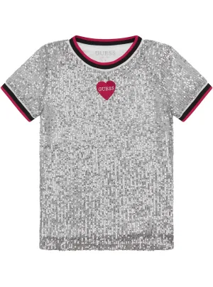 Grey Regular Sequins T-Shirt (7-16) Guess