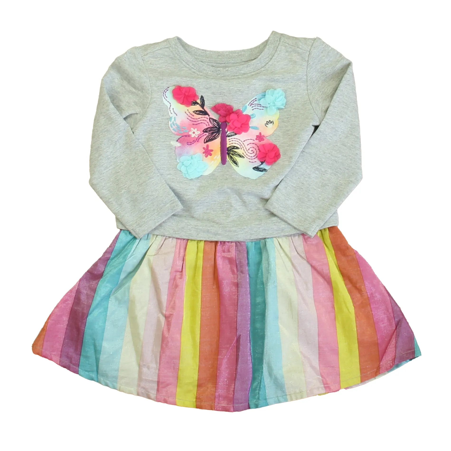 Hatley Girls Gray | Pink Butterfly Dress