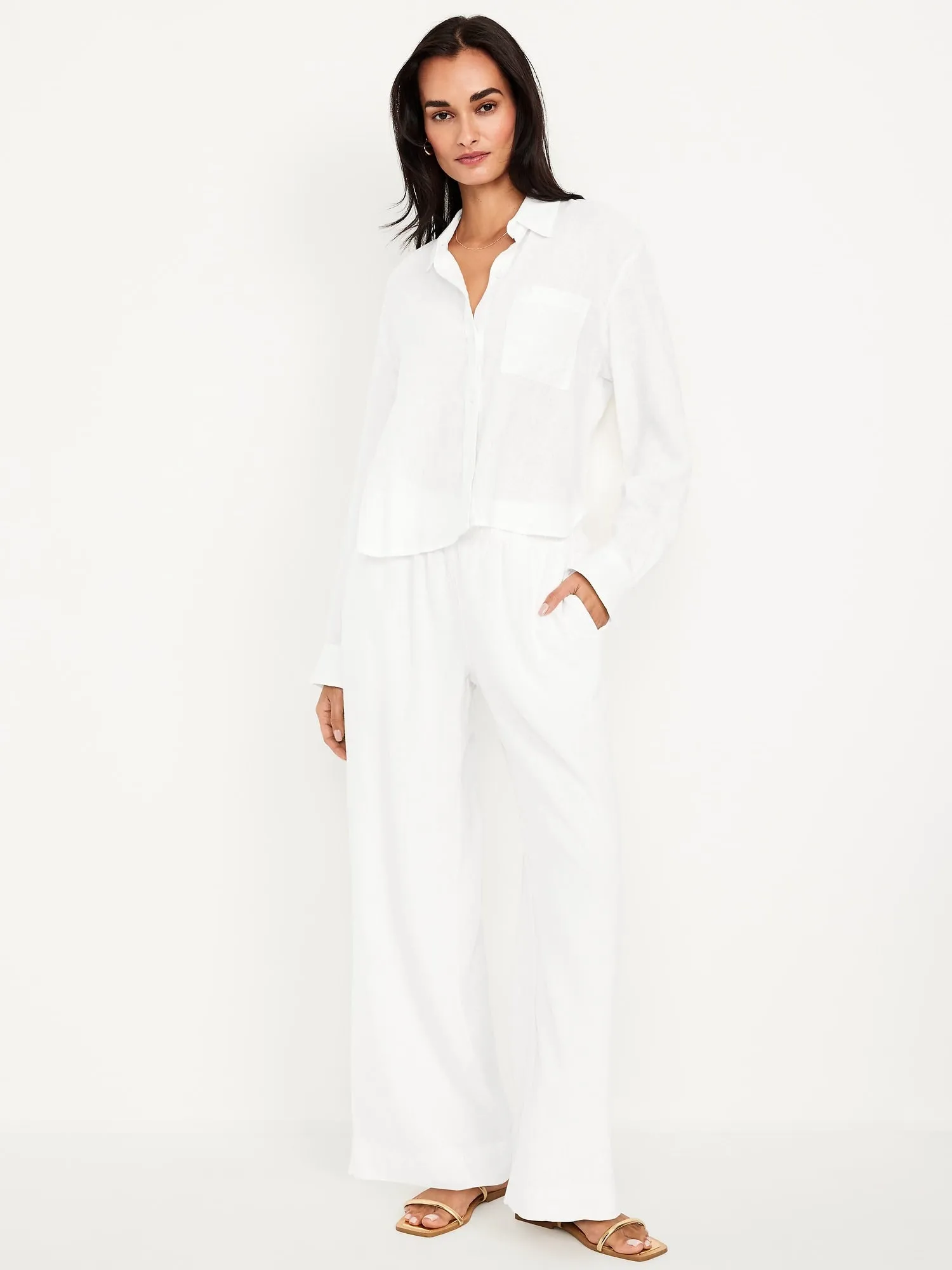 High-Waisted Linen-Blend Wide-Leg Pants