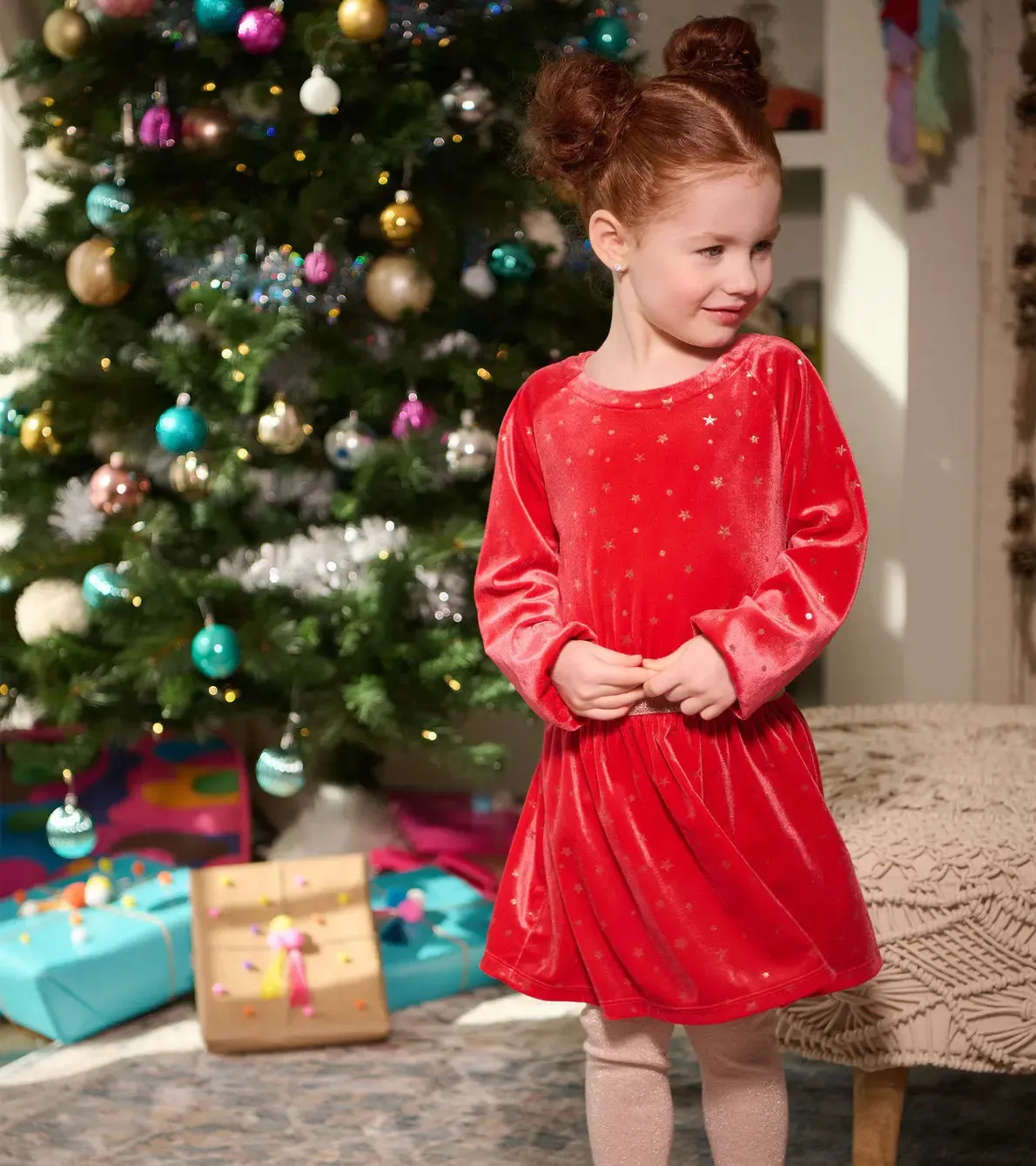 Holiday Stars Crushed Velour Dress | Hatley