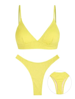 Jacquard Weave Textured High Cut Bikini Set Anna Kay Co