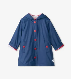 Kids Navy & Red Button-Up Rain Jacket -Hatley