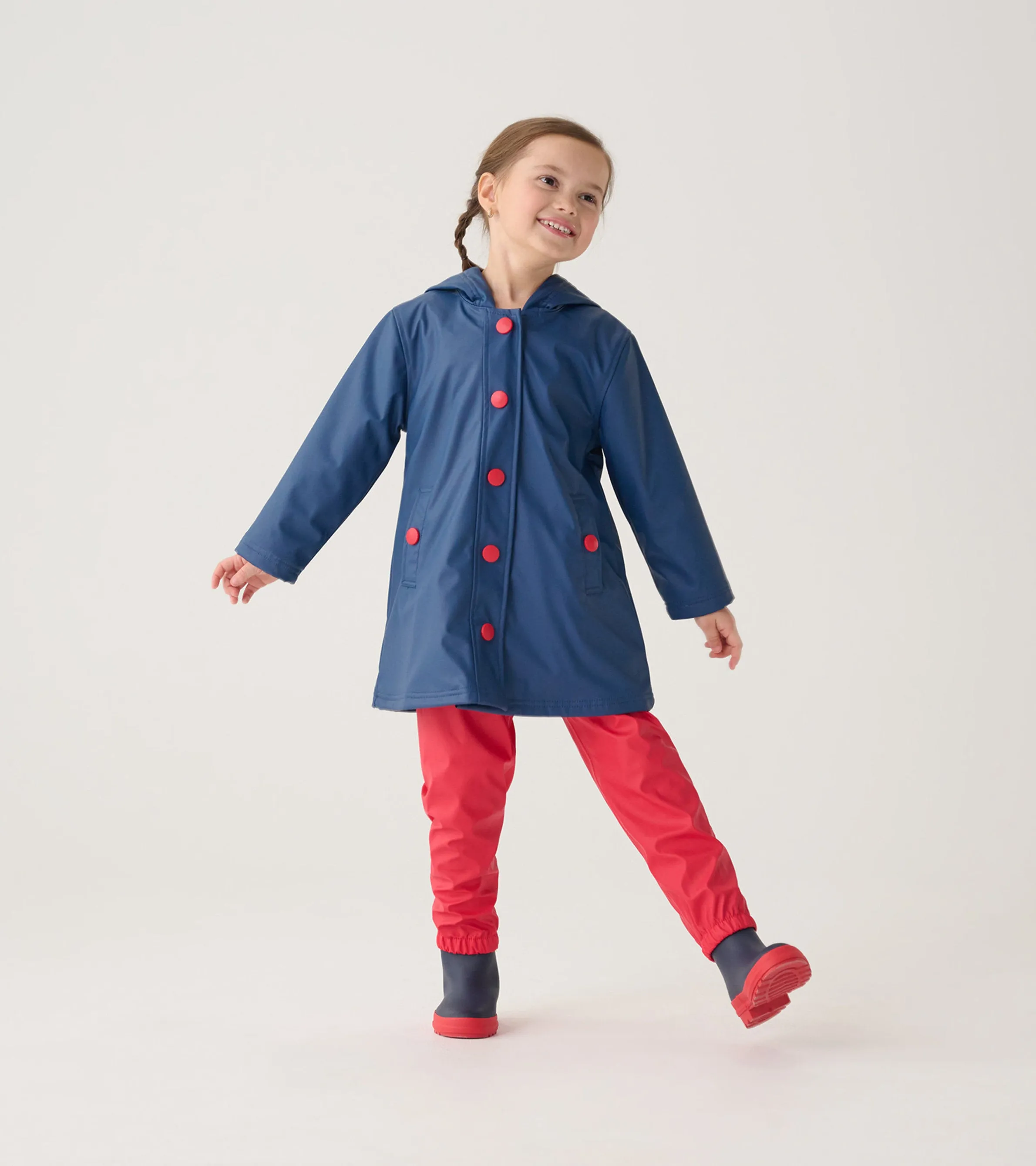 Kids Navy & Red Button-Up Rain Jacket -Hatley