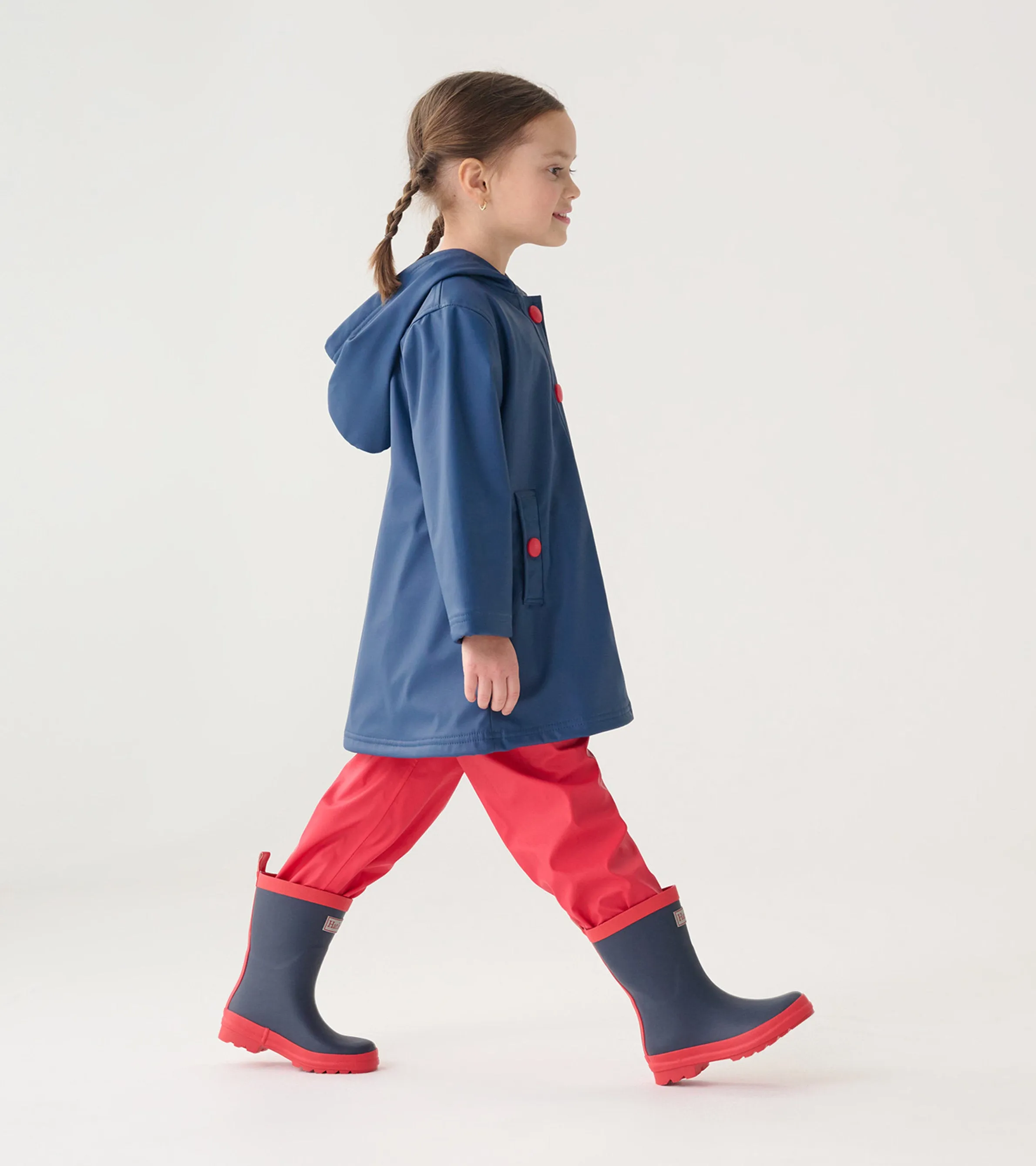 Kids Navy & Red Button-Up Rain Jacket -Hatley