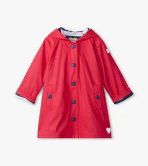 Kids Red & Navy Button-Up Rain Jacket -Hatley