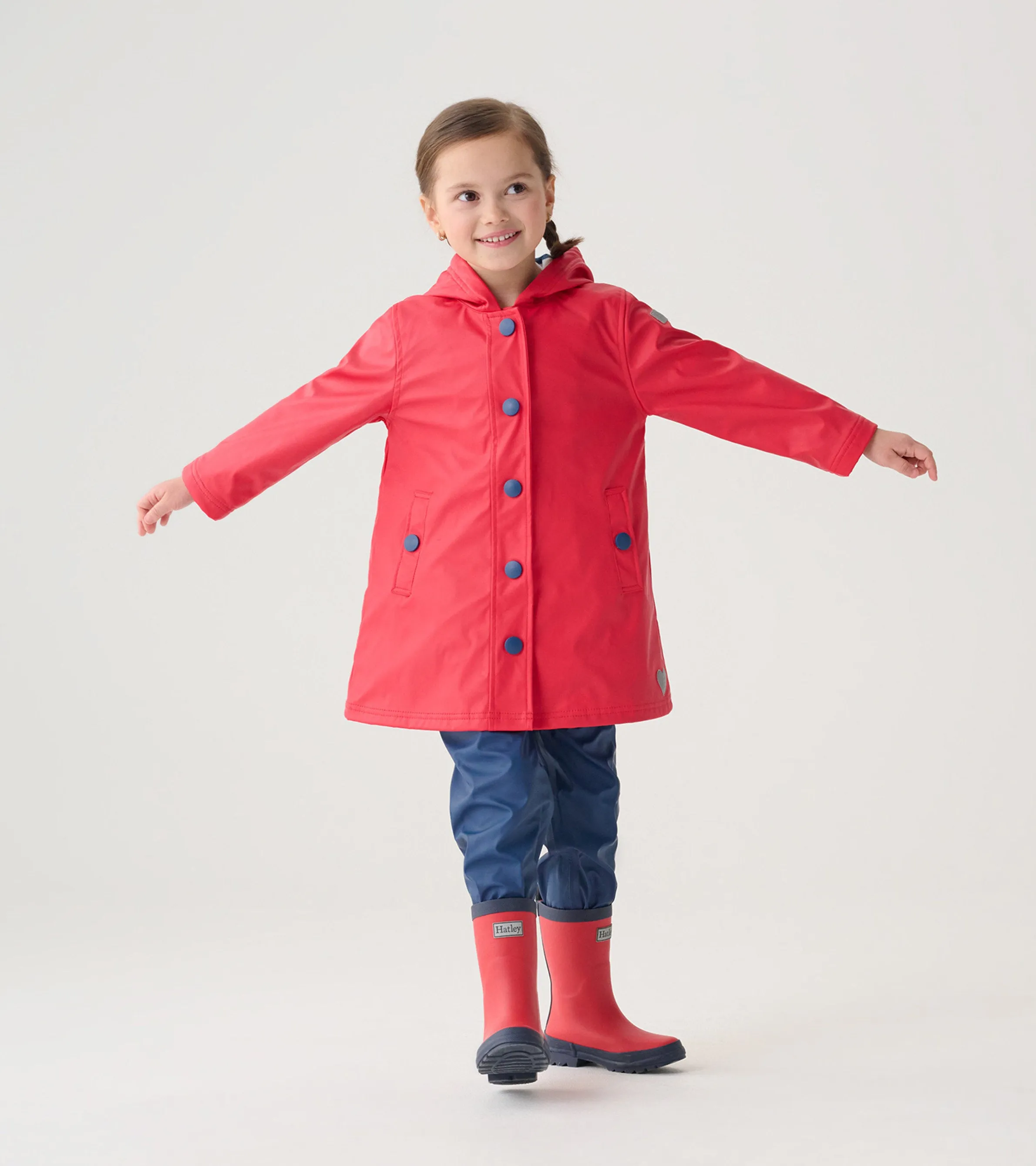 Kids Red & Navy Button-Up Rain Jacket -Hatley