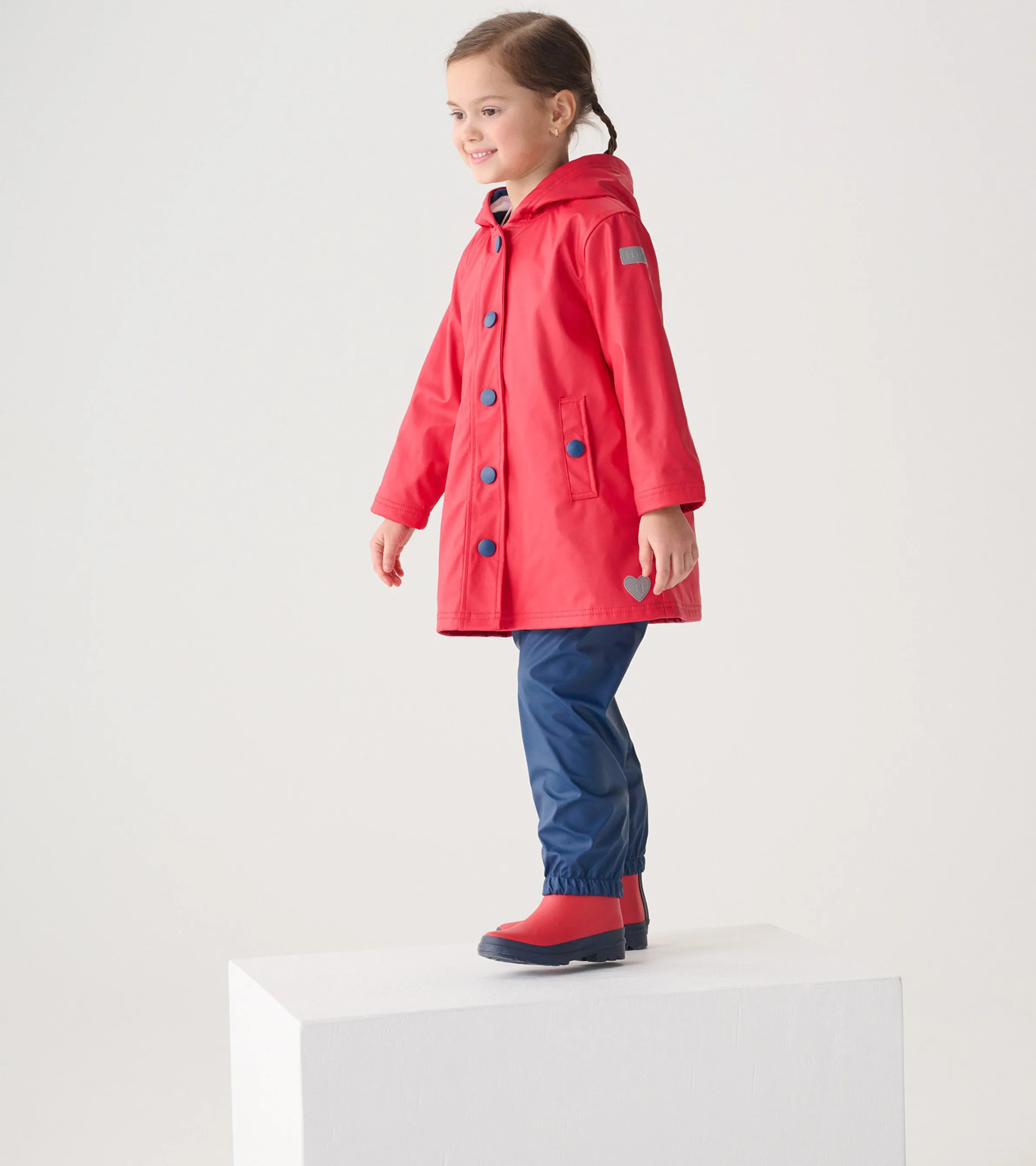 Kids Red & Navy Button-Up Rain Jacket -Hatley
