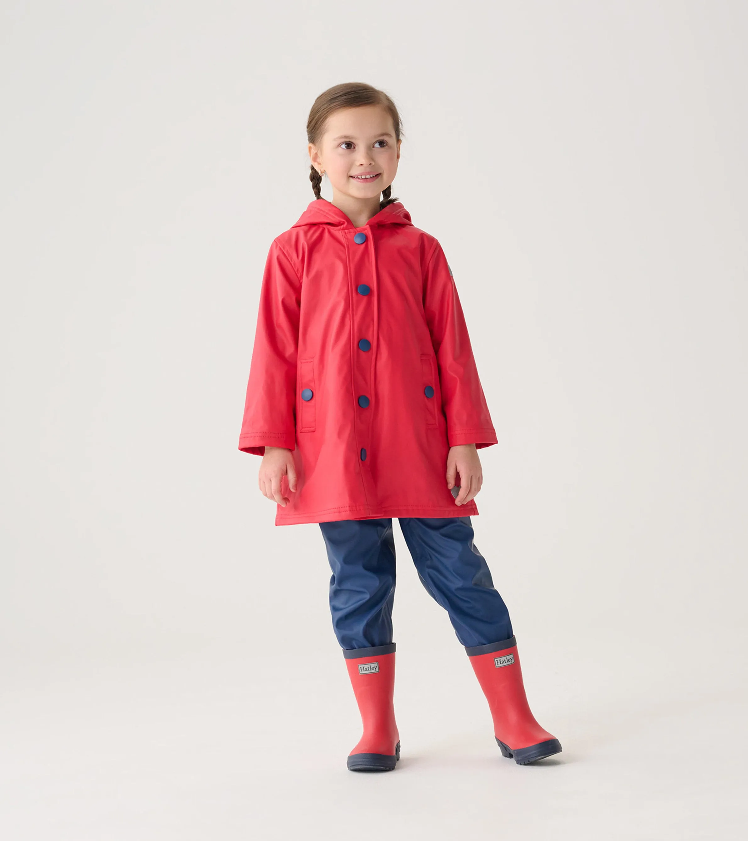Kids Red & Navy Button-Up Rain Jacket -Hatley