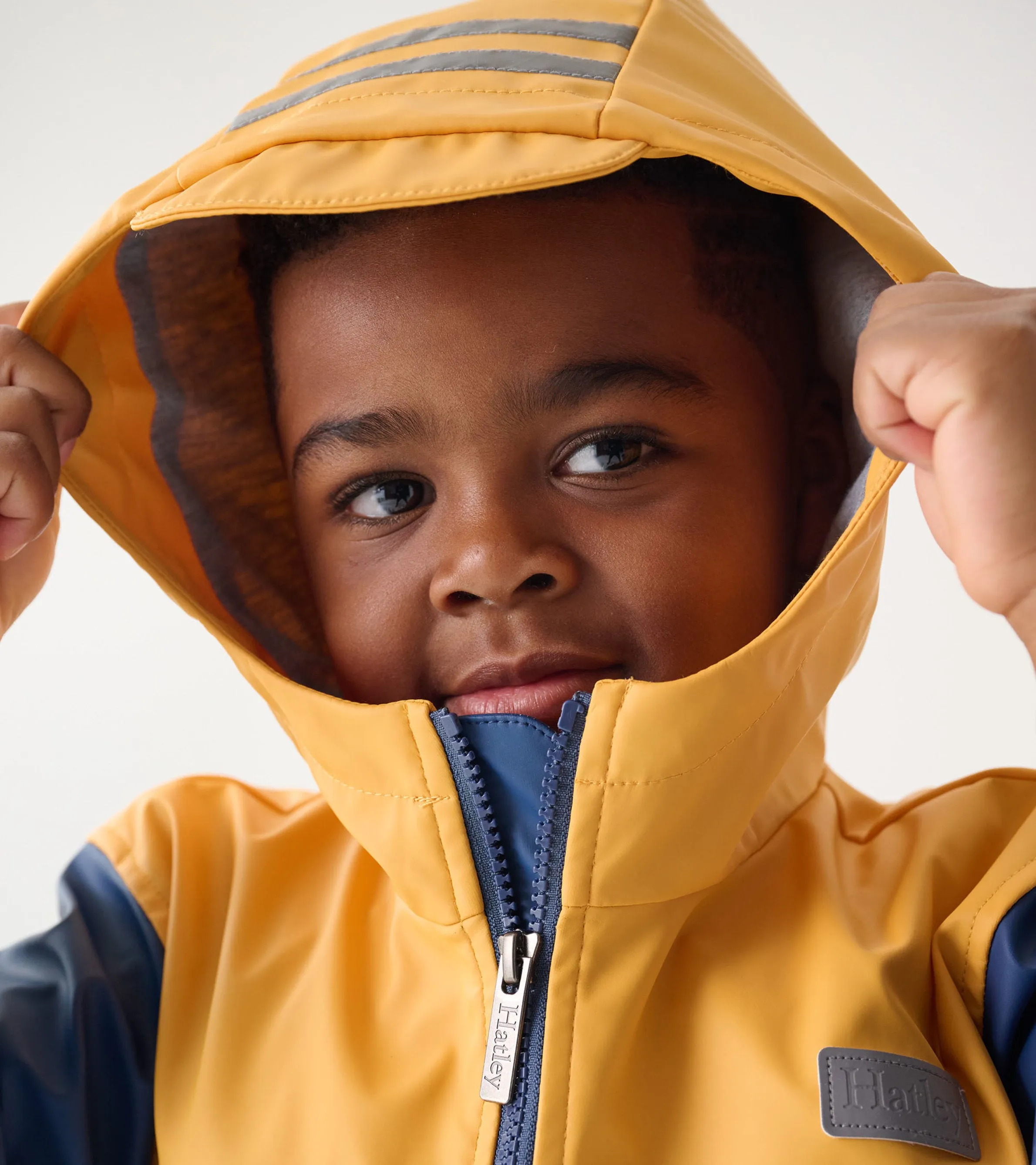 Kids Yellow & Navy Zip-Up Rain Jacket -Hatley