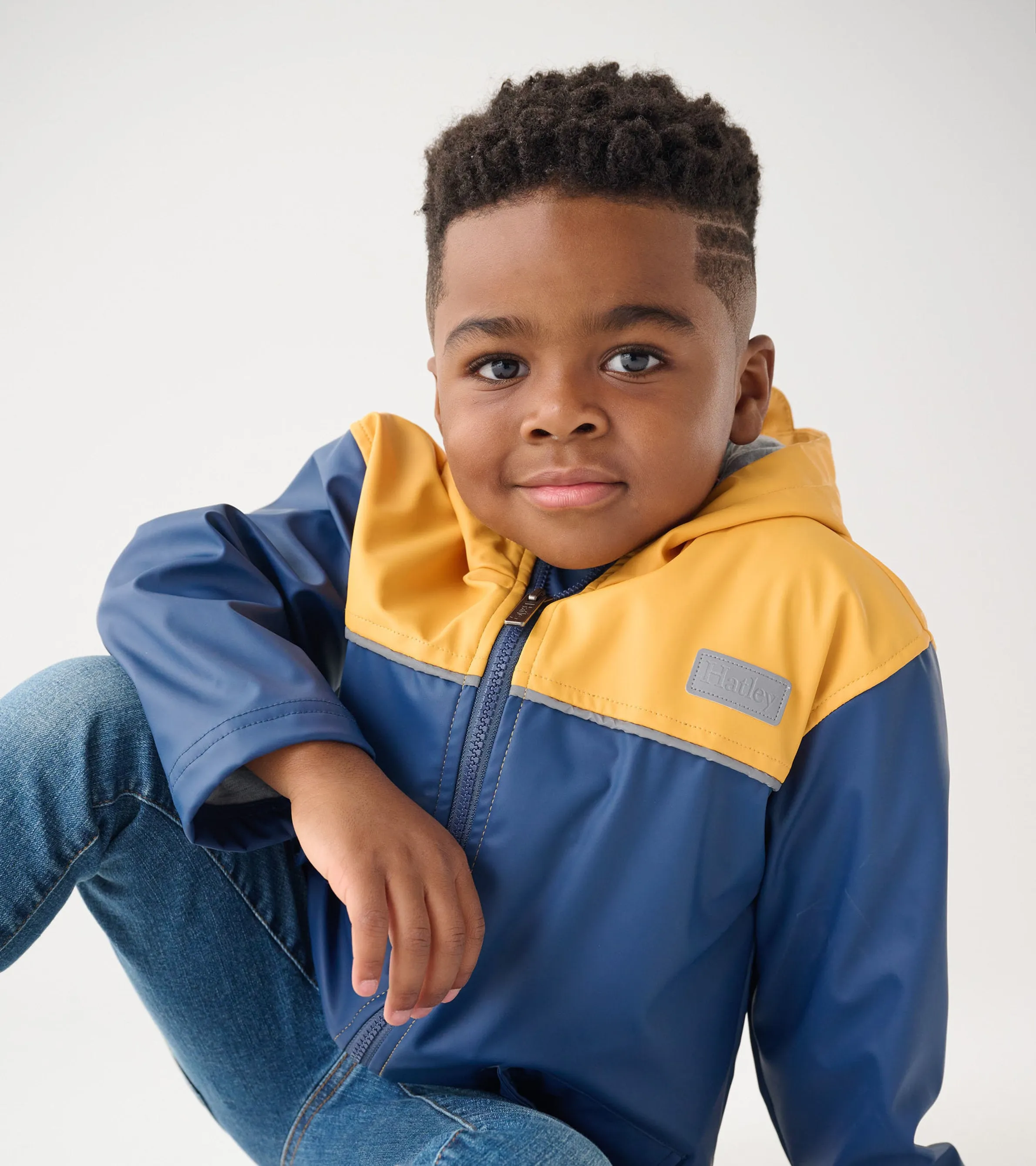 Kids Yellow & Navy Zip-Up Rain Jacket -Hatley