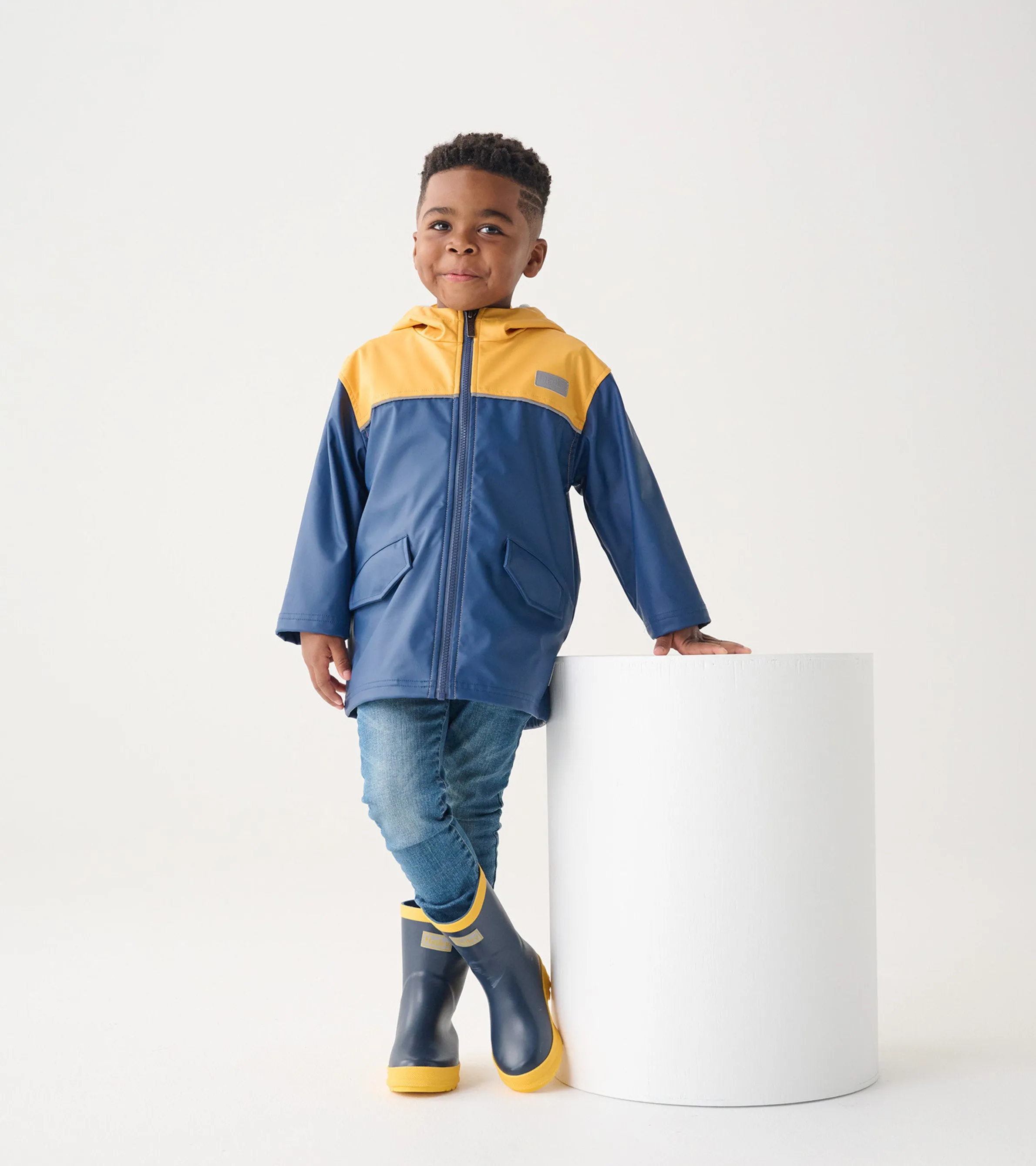Kids Yellow & Navy Zip-Up Rain Jacket -Hatley