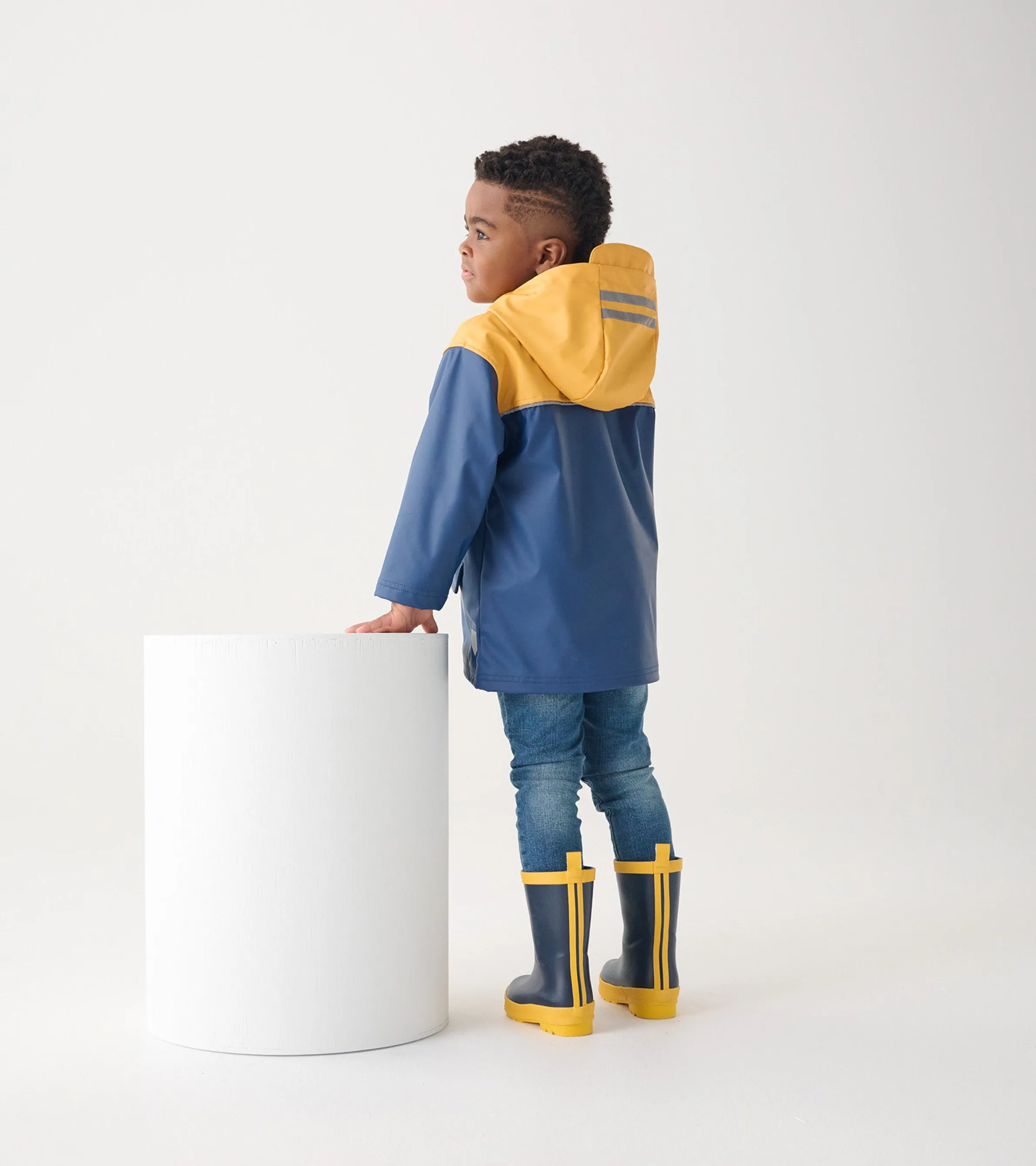 Kids Yellow & Navy Zip-Up Rain Jacket -Hatley