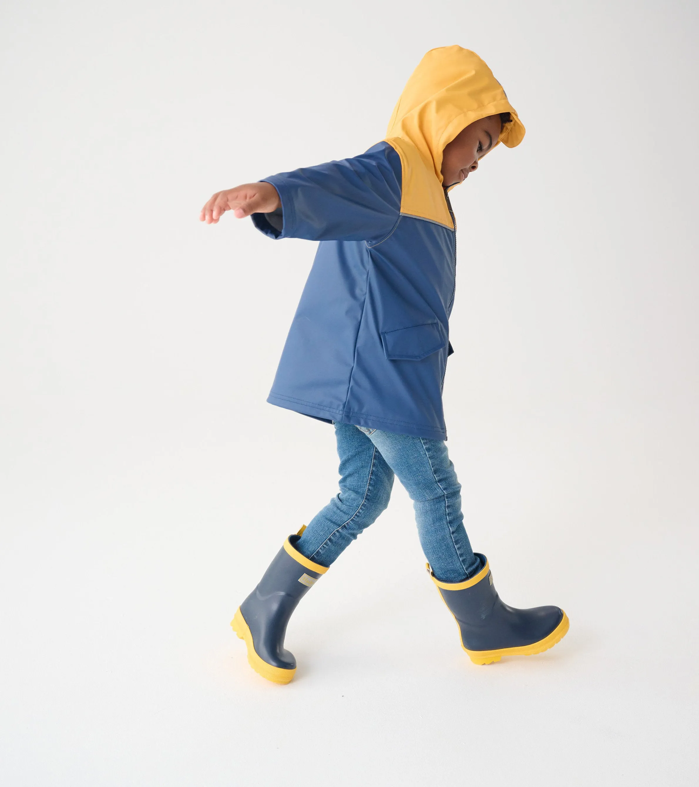Kids Yellow & Navy Zip-Up Rain Jacket -Hatley