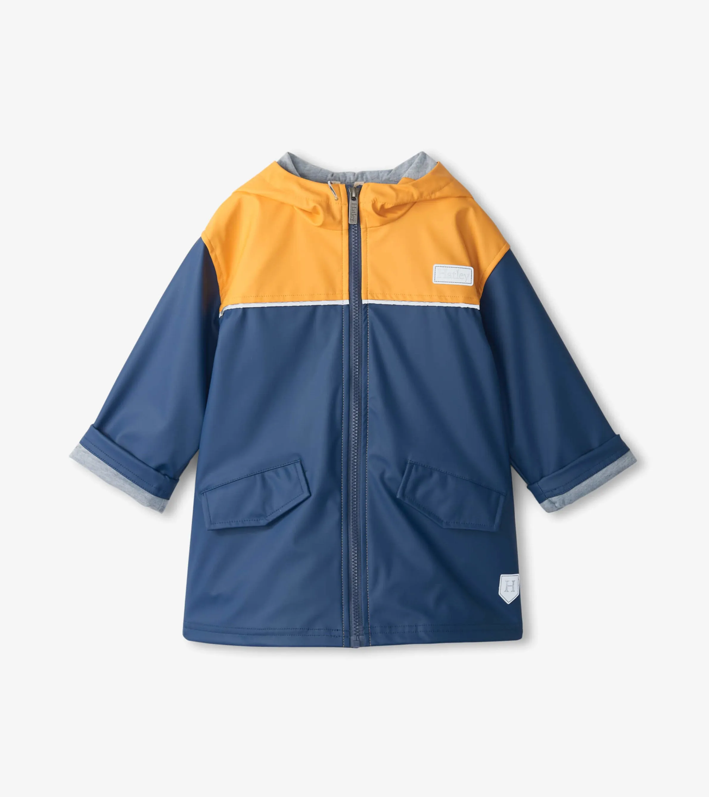 Kids Yellow & Navy Zip-Up Rain Jacket -Hatley