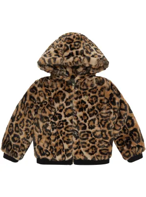 Leopard Print Faux Fur Bomber Jacket (2-7) Guess