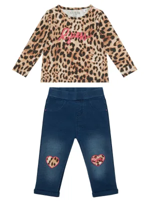 Leopard Print Top and Knit Pants Set (2-7) Guess
