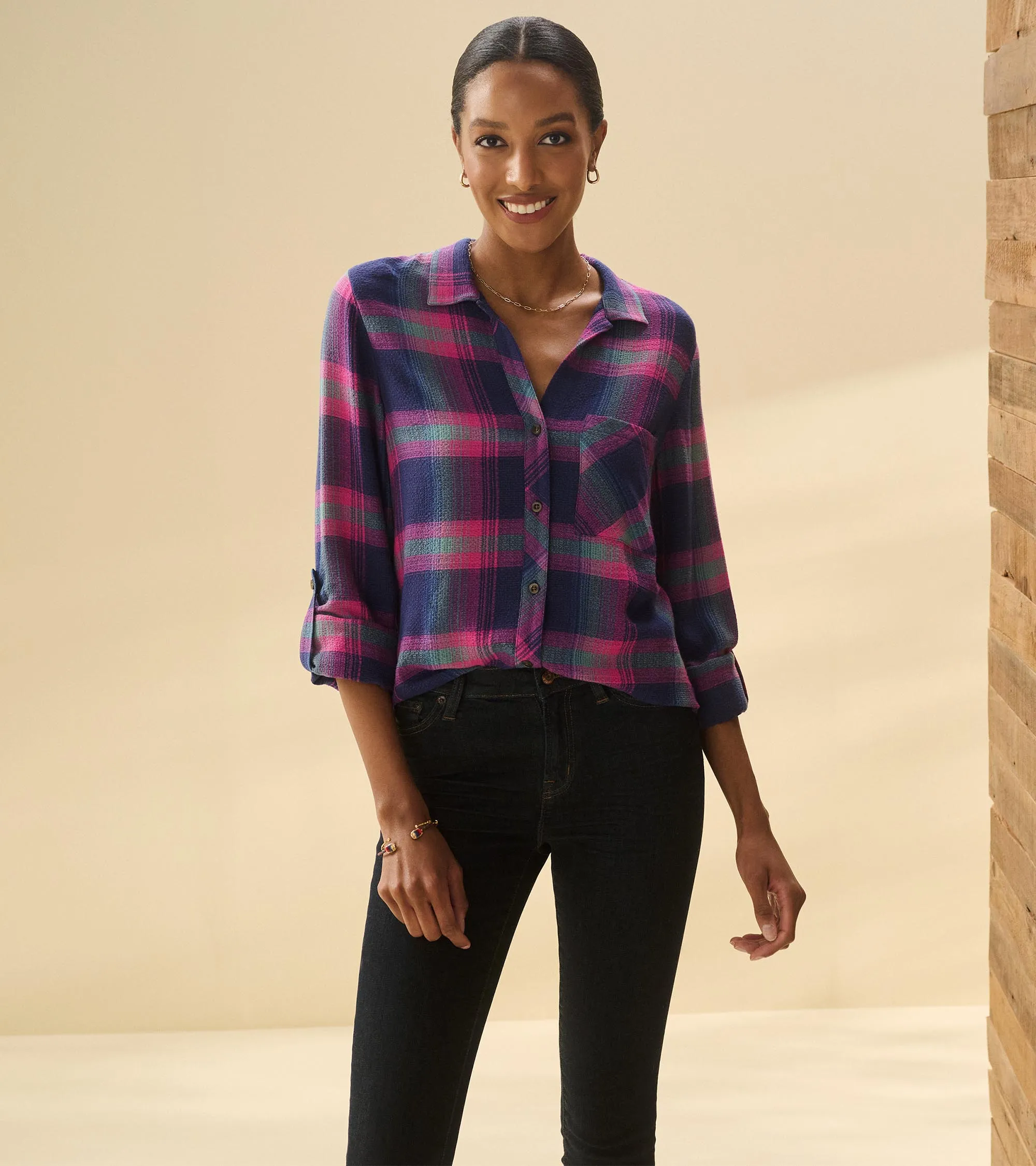 Lila Button Down - Fuchsia Plaid -Hatley