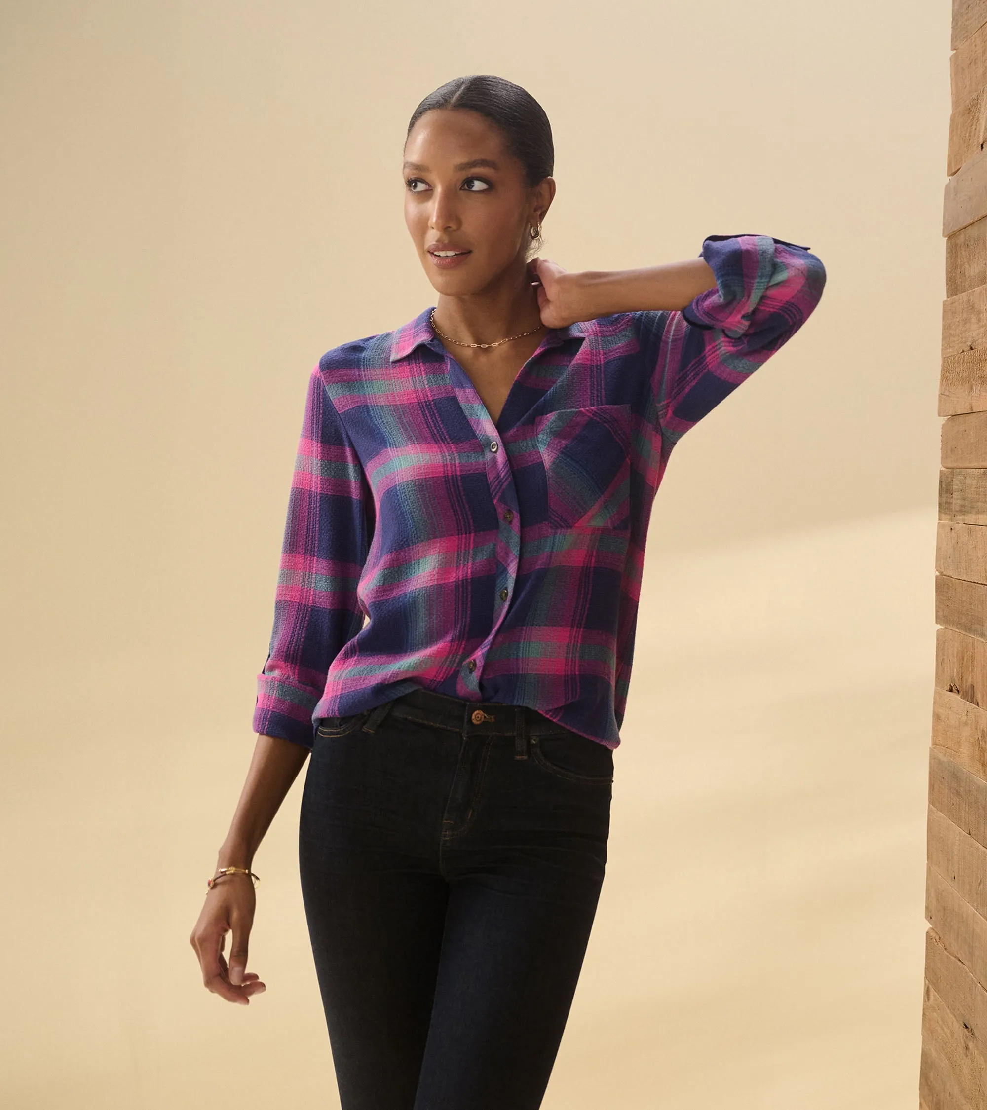 Lila Button Down - Fuchsia Plaid -Hatley