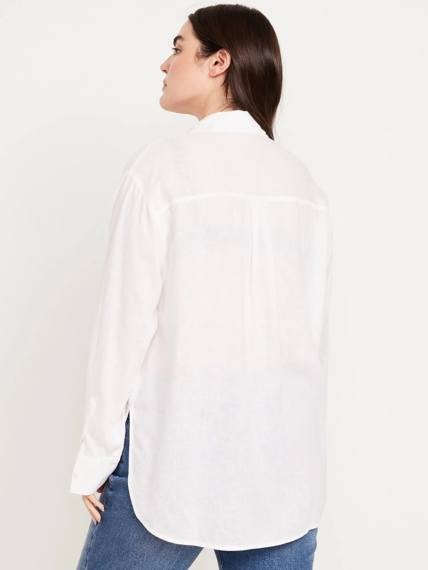 Linen-Blend Loose Button-Down Shirt