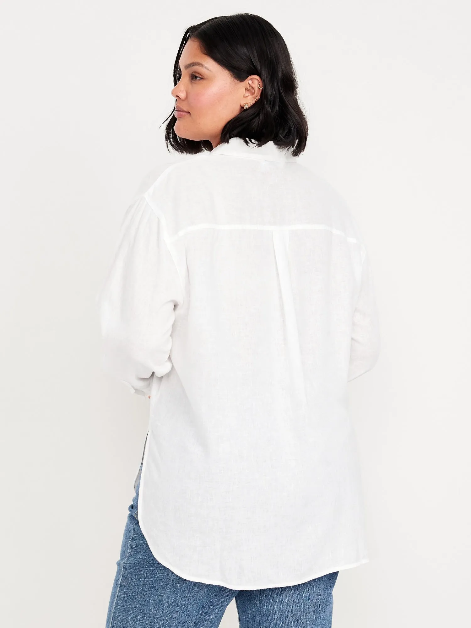 Linen-Blend Loose Button-Down Shirt
