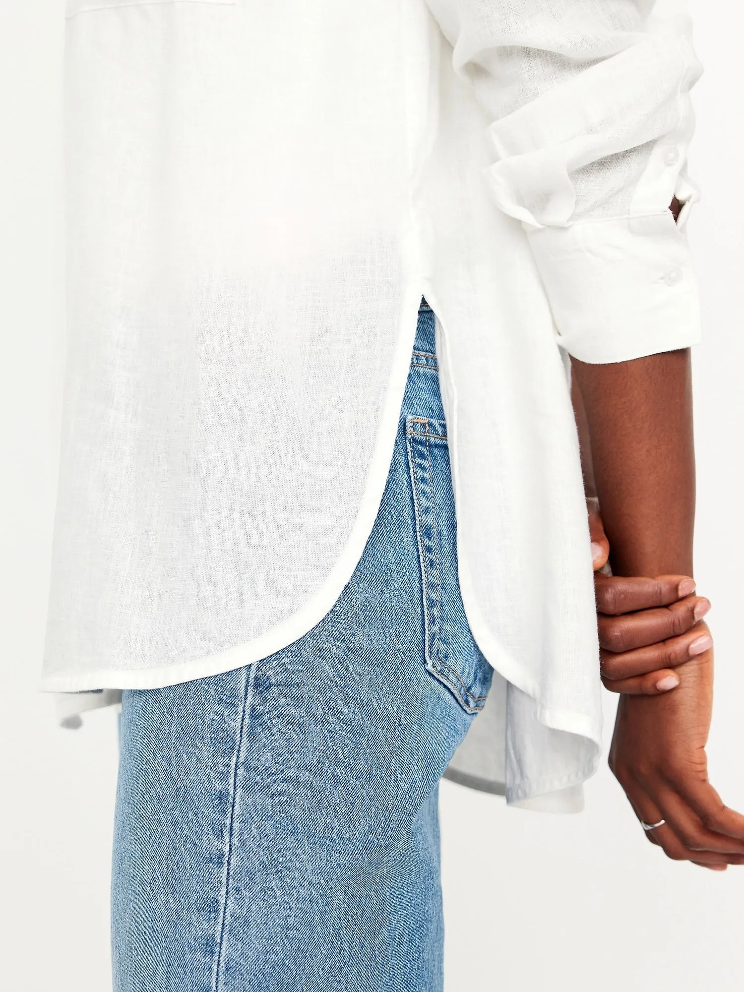 Linen-Blend Loose Button-Down Shirt