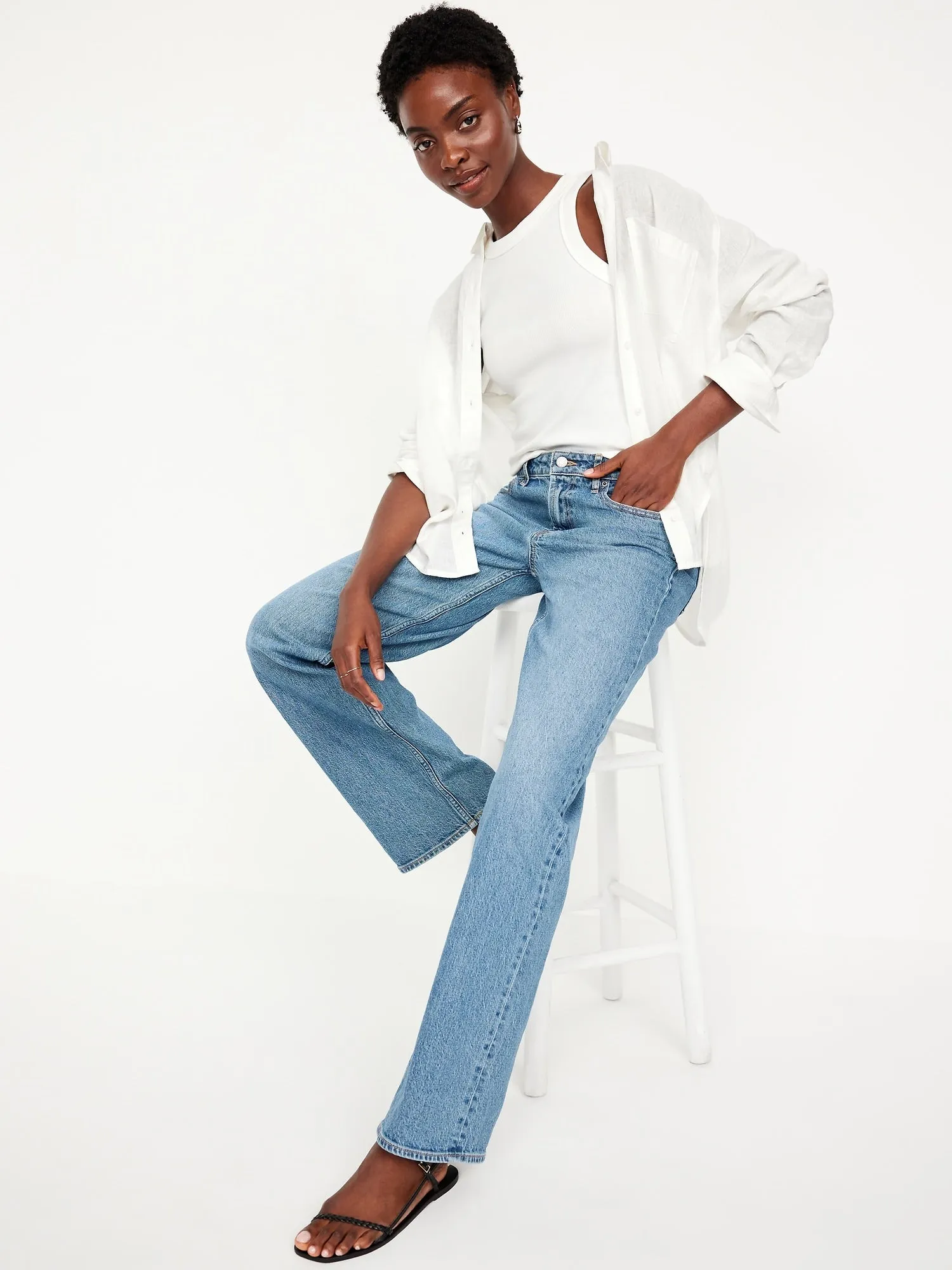 Linen-Blend Loose Button-Down Shirt