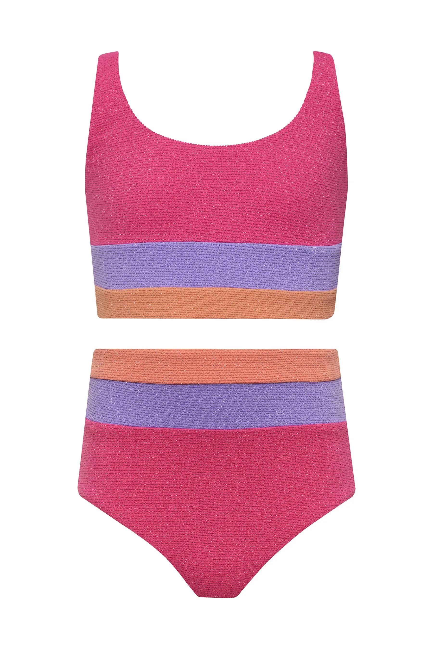 Little Mackenzie & Heidi Set Coral Bay Colorblock Scrunch Beach Riot