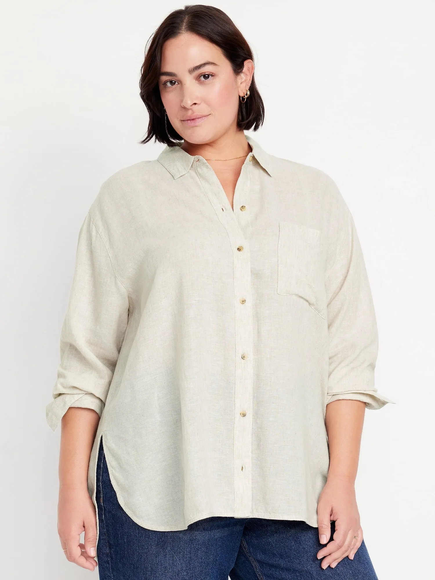 Loose Button-Down Linen-Blend Shirt