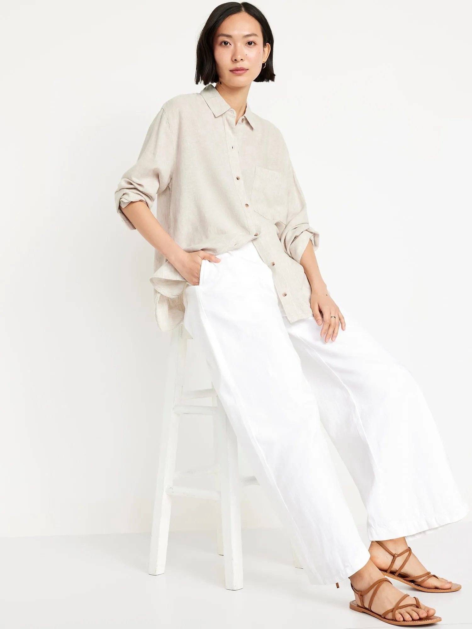 Loose Button-Down Linen-Blend Shirt