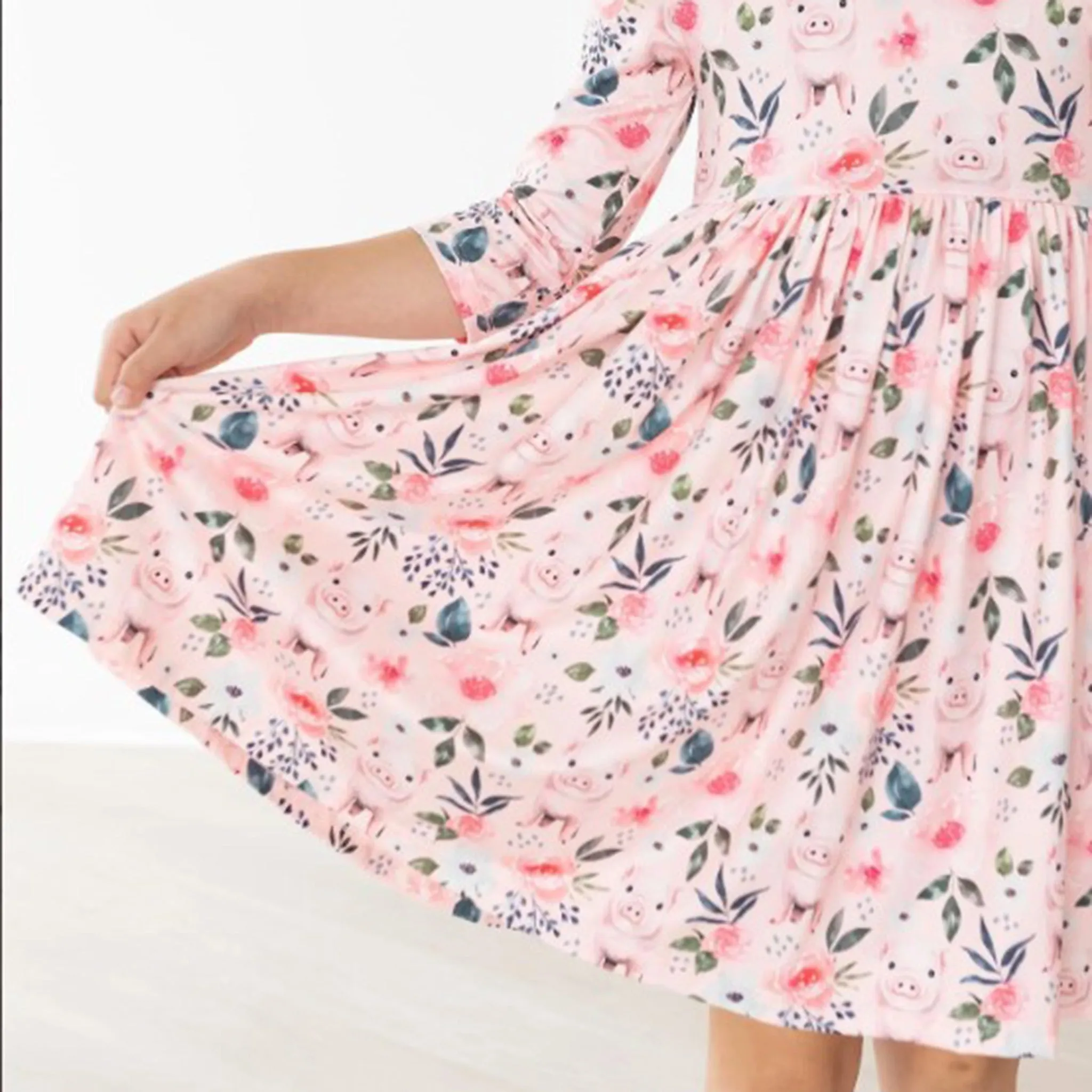 Mila & Rose Girl's Pink Pig Flower Dress