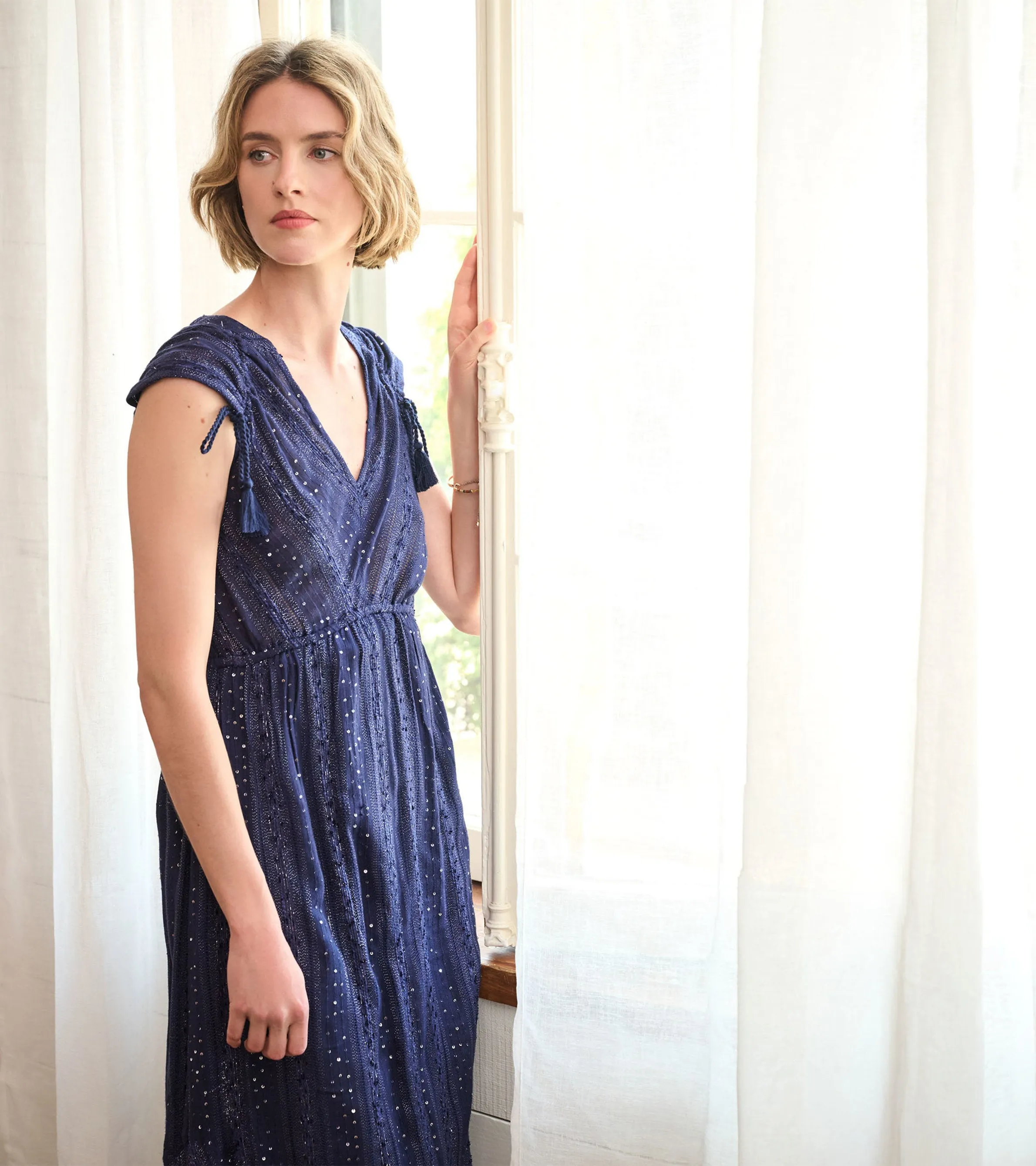 Millie Dress - Navy Sequin Stripes -Hatley