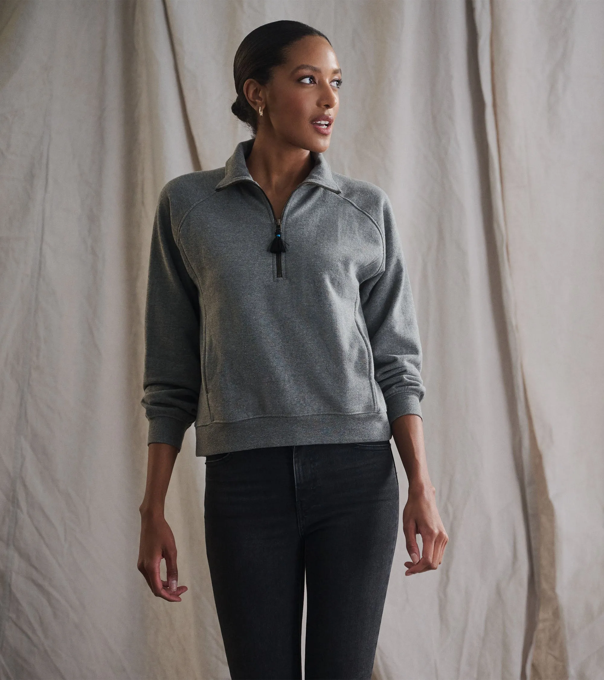 Mock Neck Pullover - Charcoal Heather -Hatley
