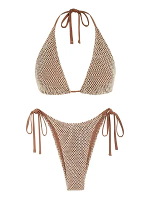 Multiway Contrast Fishnet Halter Bandeau Bikinis Set Anna Kay Co