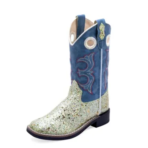 Old West Kid's Multi Glitter & Blue Boots