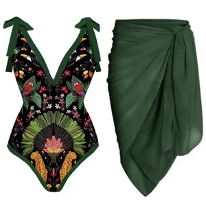 One Piece Swimsuit Deep V Green Swimwear /Cover Up Anna Kay Co