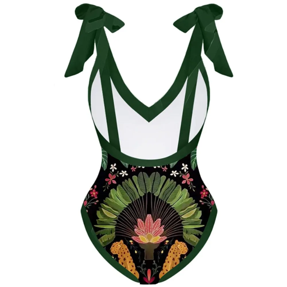 One Piece Swimsuit Deep V Green Swimwear /Cover Up Anna Kay Co