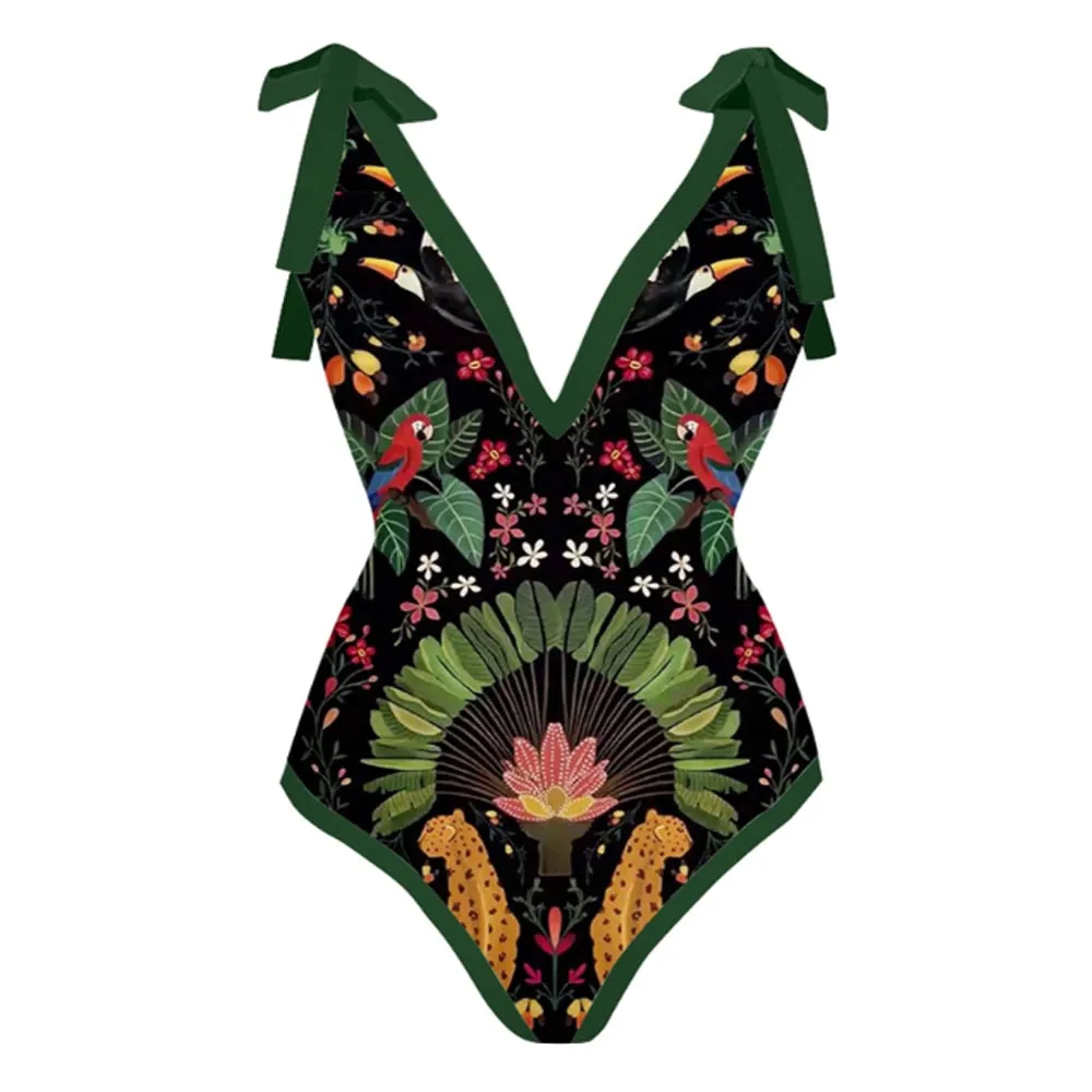 One Piece Swimsuit Deep V Green Swimwear /Cover Up Anna Kay Co