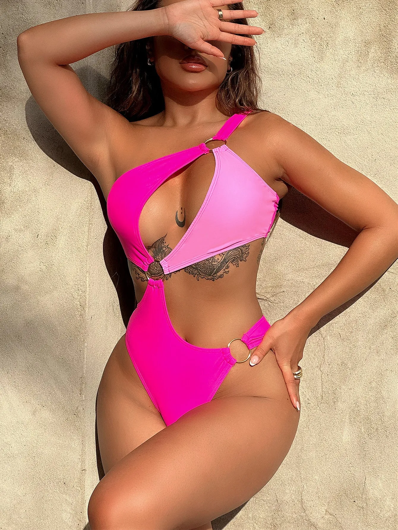 One-Shoulder Cutout Ring Detail One-Piece Swimsuit Anna Kay Co