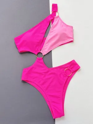 One-Shoulder Cutout Ring Detail One-Piece Swimsuit Anna Kay Co