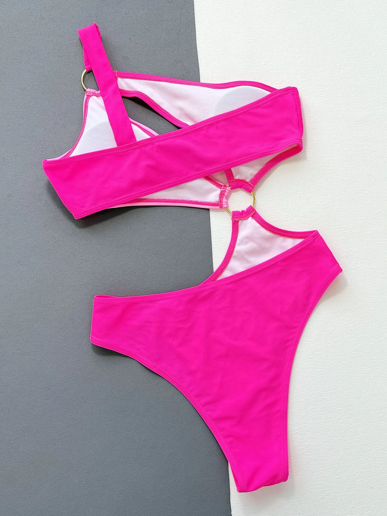 One-Shoulder Cutout Ring Detail One-Piece Swimsuit Anna Kay Co