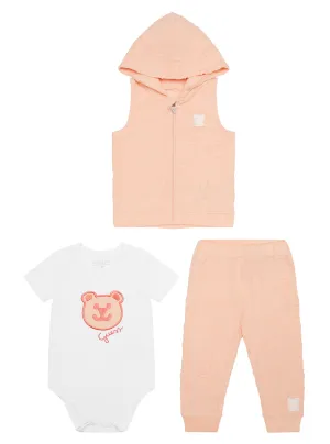 Orange Peach Vest and Pants 3 Piece Set (0-12M) Guess