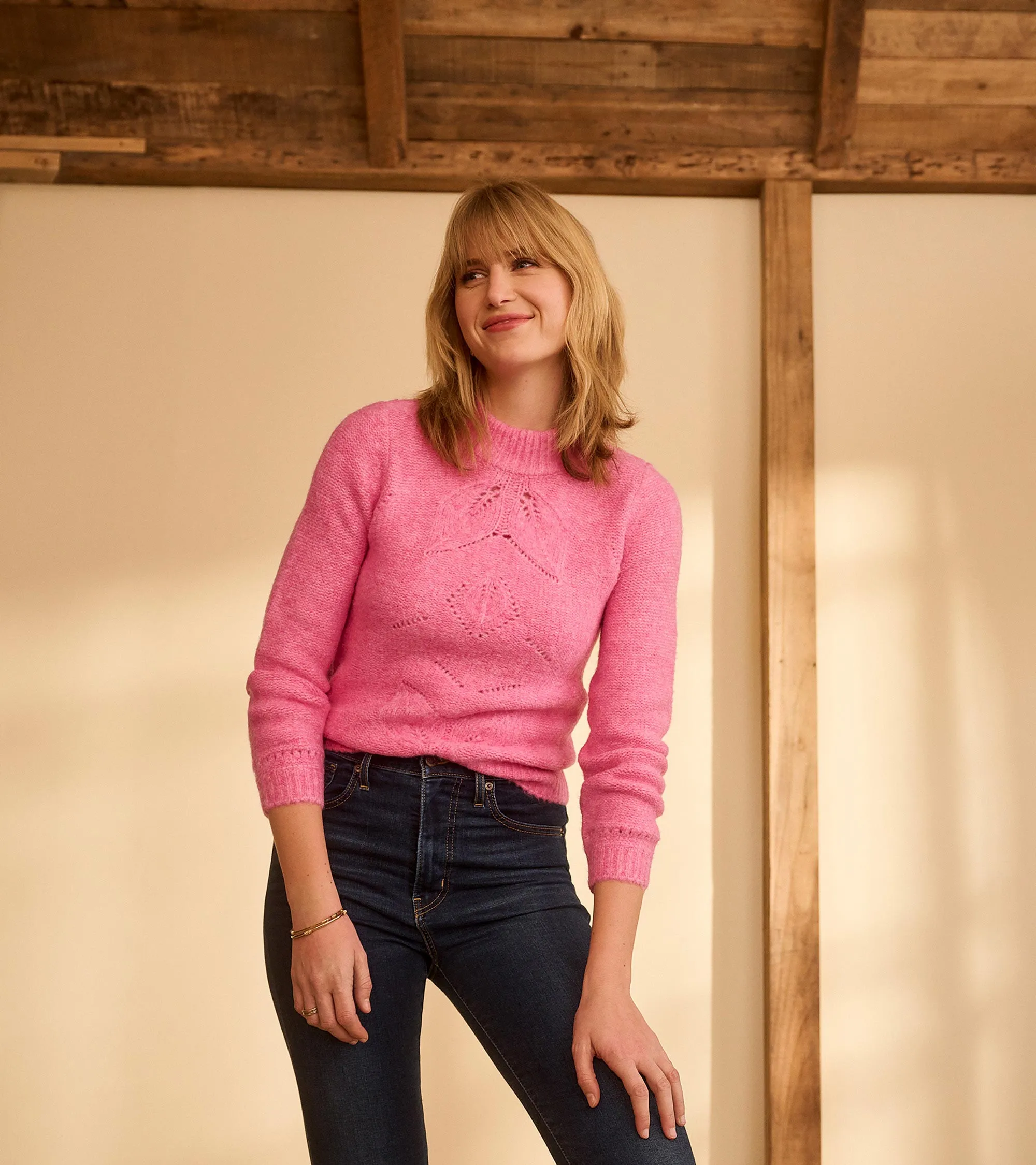 Petal Cable Sweater - Raspberry Pink -Hatley