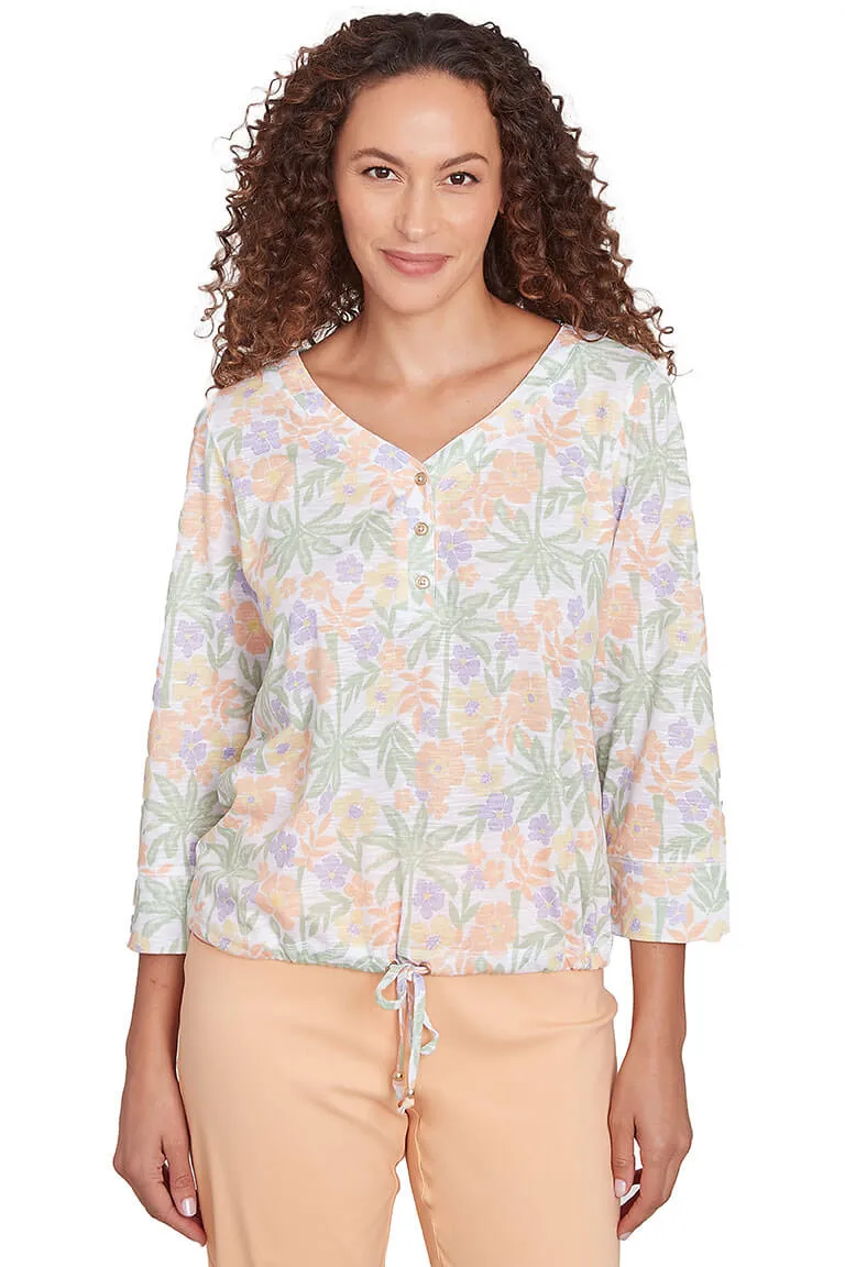 Petite Peachy Keen Floral Henley Top
