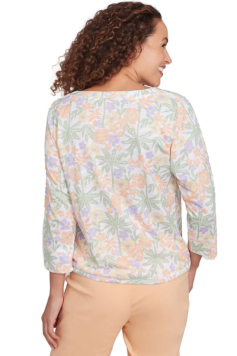 Petite Peachy Keen Floral Henley Top