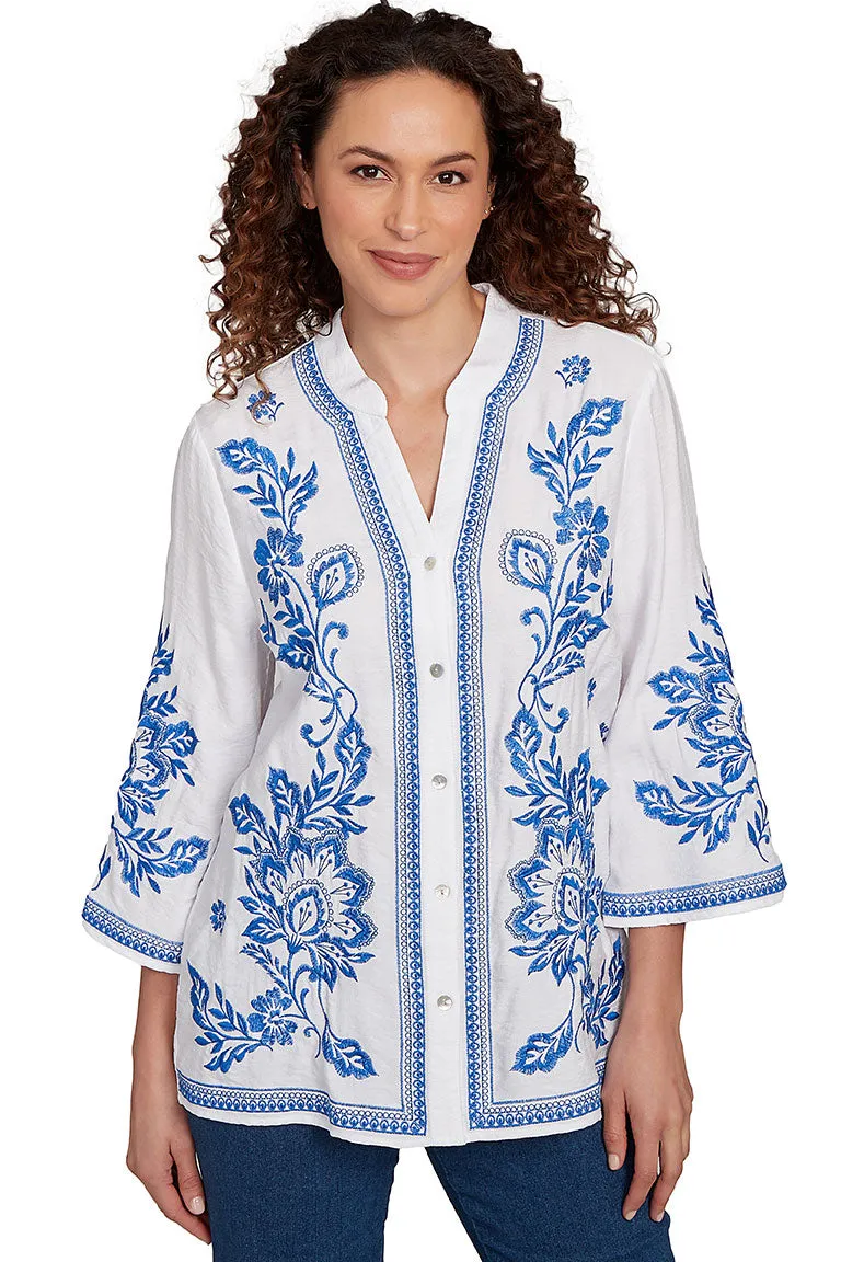 Petite Tinted Tides Damask Bordered Shirt
