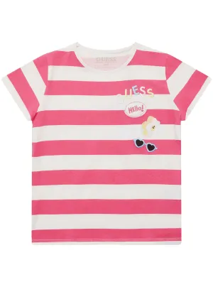 Pink and White Short Sleeve T-Shirt (2-7) Guess