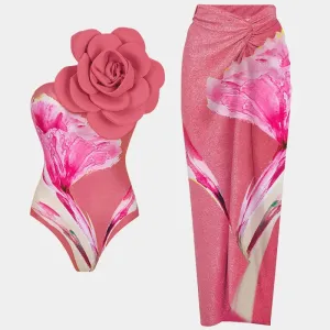 Pink Fashion Floral Print Two Piece Swimwear Anna Kay Co