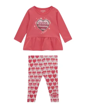 Pink Hearts Long Sleeve Top and Leggings Set (0-18m) Guess